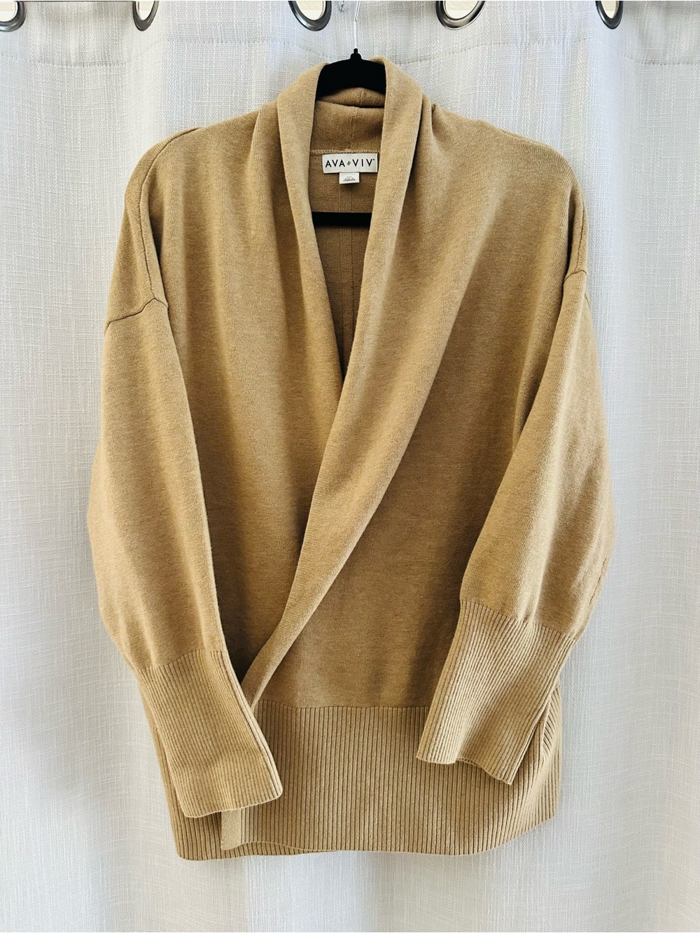 Ava & Viv Camel Open Front Shawl Collar Cardigan Sweater, XXL